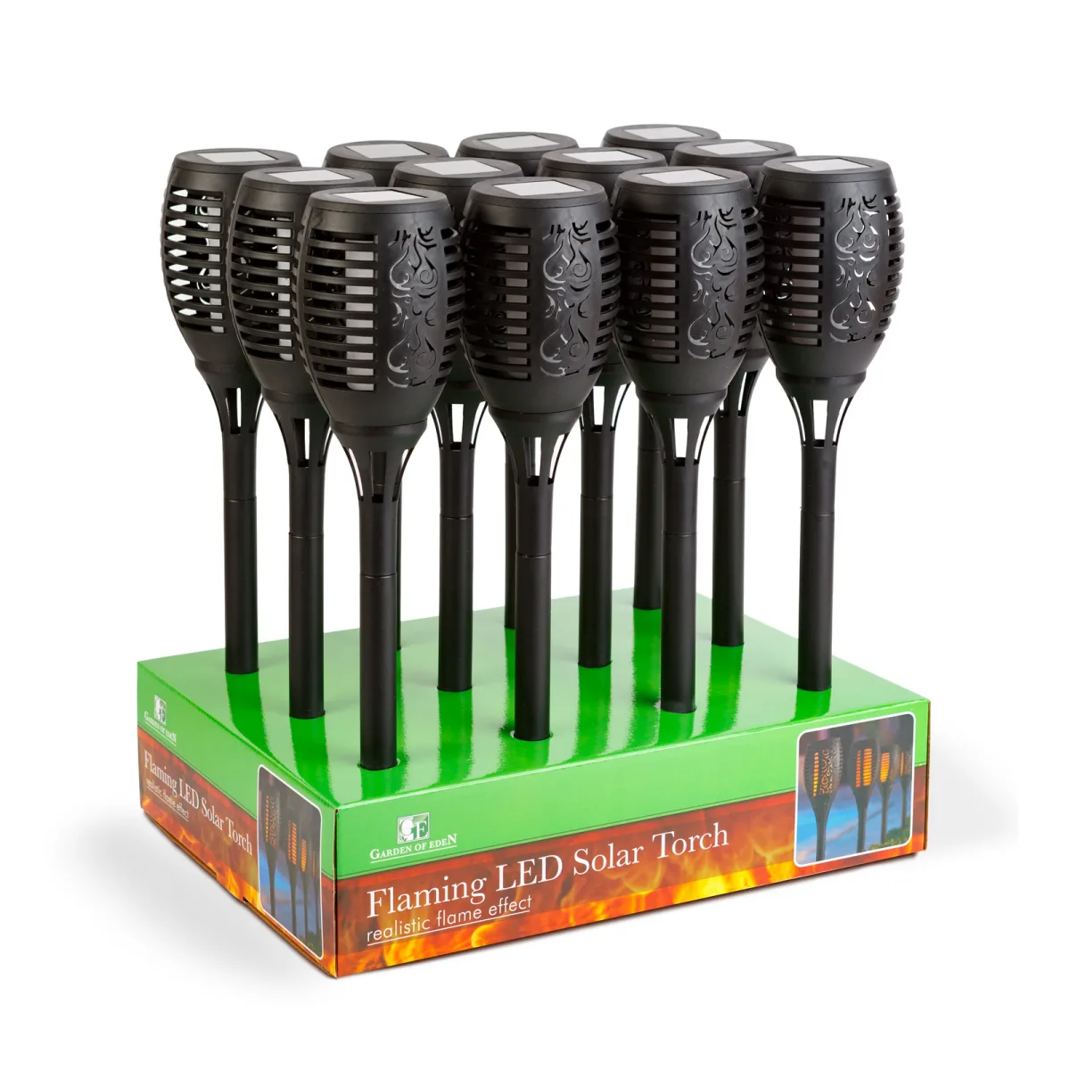 Lampă solară LED – efect de flacără – 12 LED-uri galbene – plastic – negru – 10 x 58 cm - imagine 4