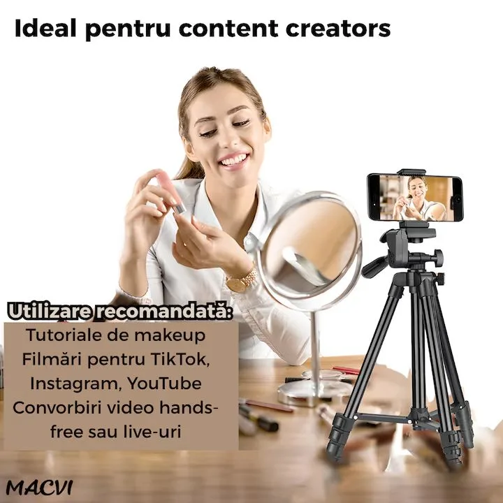 Trepied Universal Macvi® 360 foto video reglabil 55-160 cm cu cap pivotant si husa transport - imagine 5