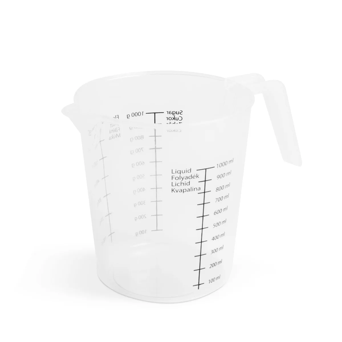 Cana masurare 1L, gradatie lichide si ingrediente, cu cioc turnare si maner, plastic