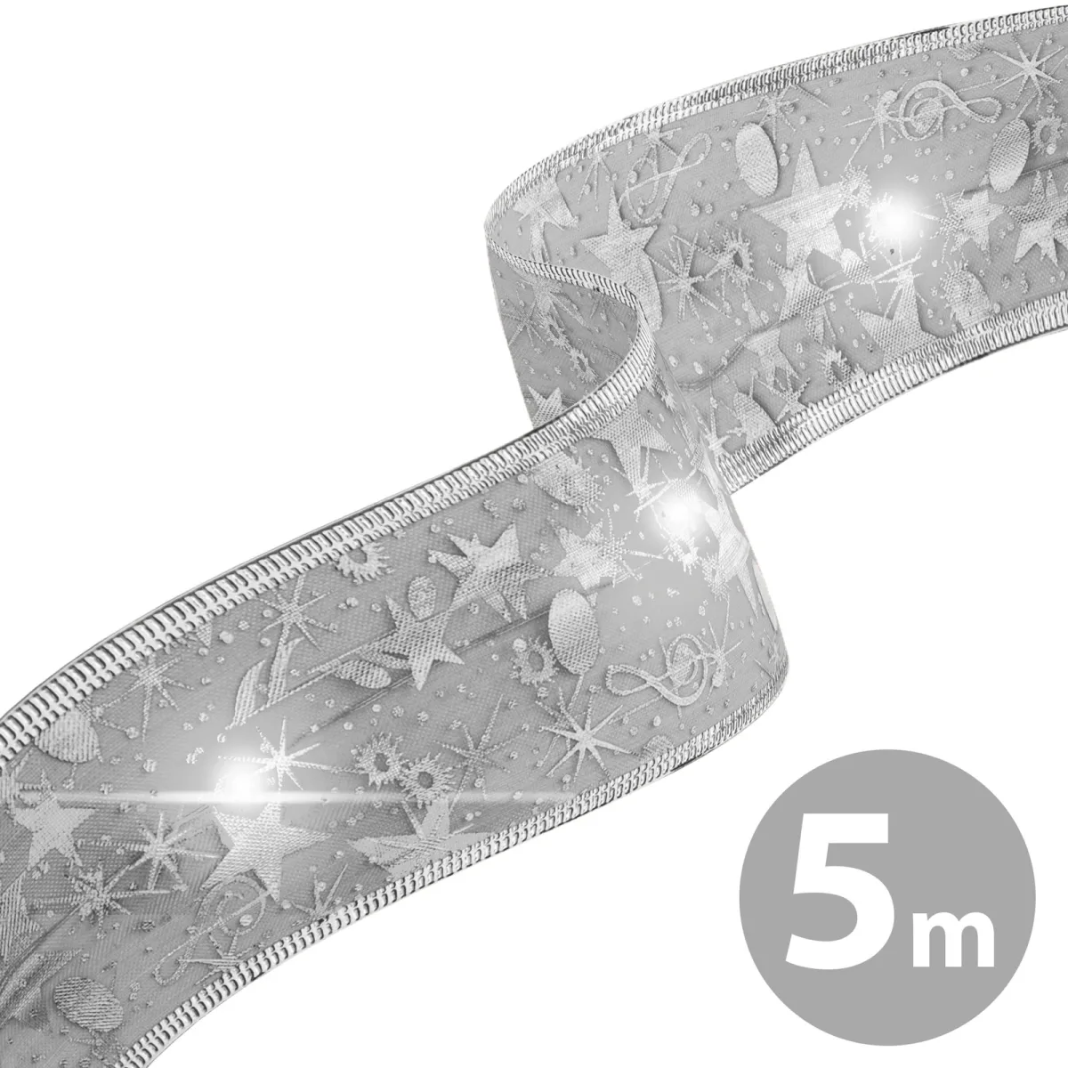 Fundita LED, decor Craciun, 5m, argintie, USB, 50 LED, lumina calda