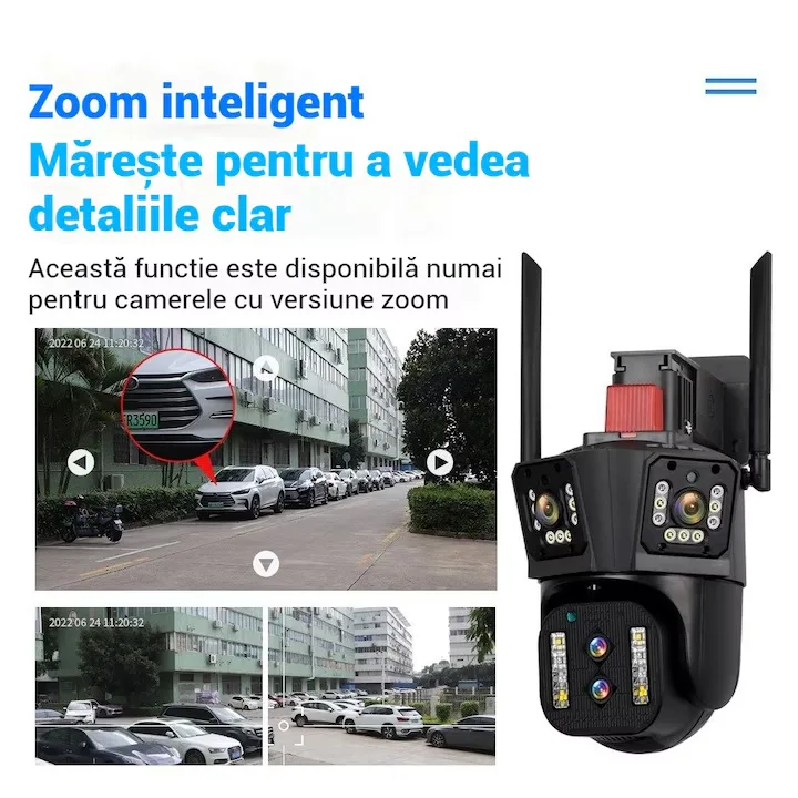 Camera Supraveghere WiFi Tripla Macvi® 4MP HD IP66 Rotire Inteligenta Zoom 4X Vedere Nocturna Color Audio Bidirectional Alarma - imagine 2