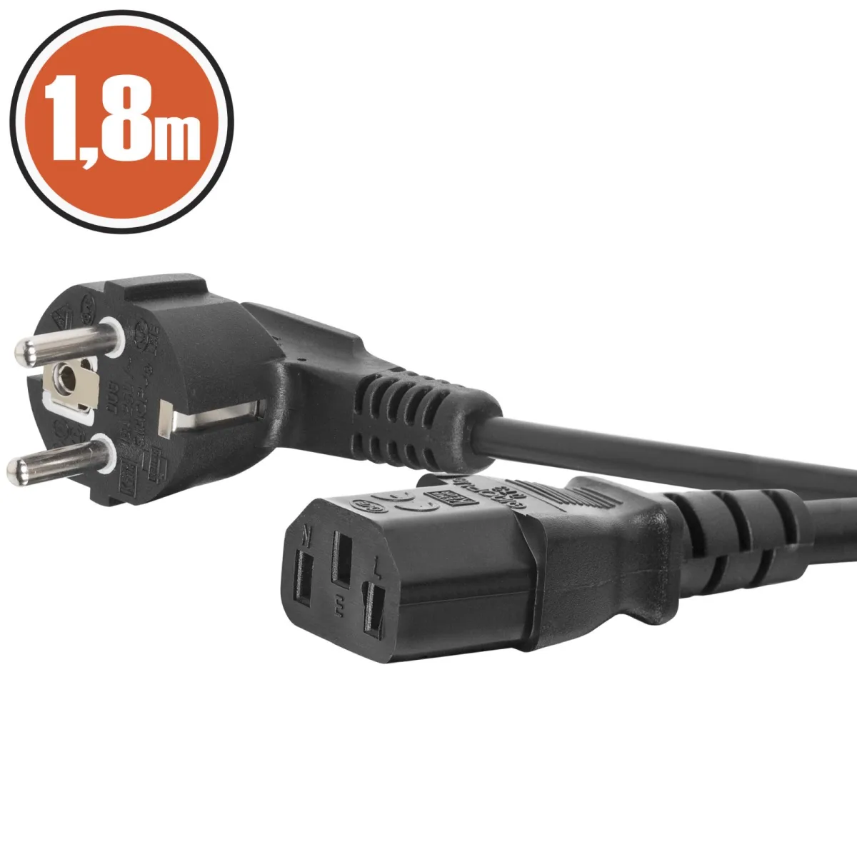 Cablu alimentare IEC C13 la Schuko 90°, 1.8m, 16A 250V, 3x0.75mm, negru