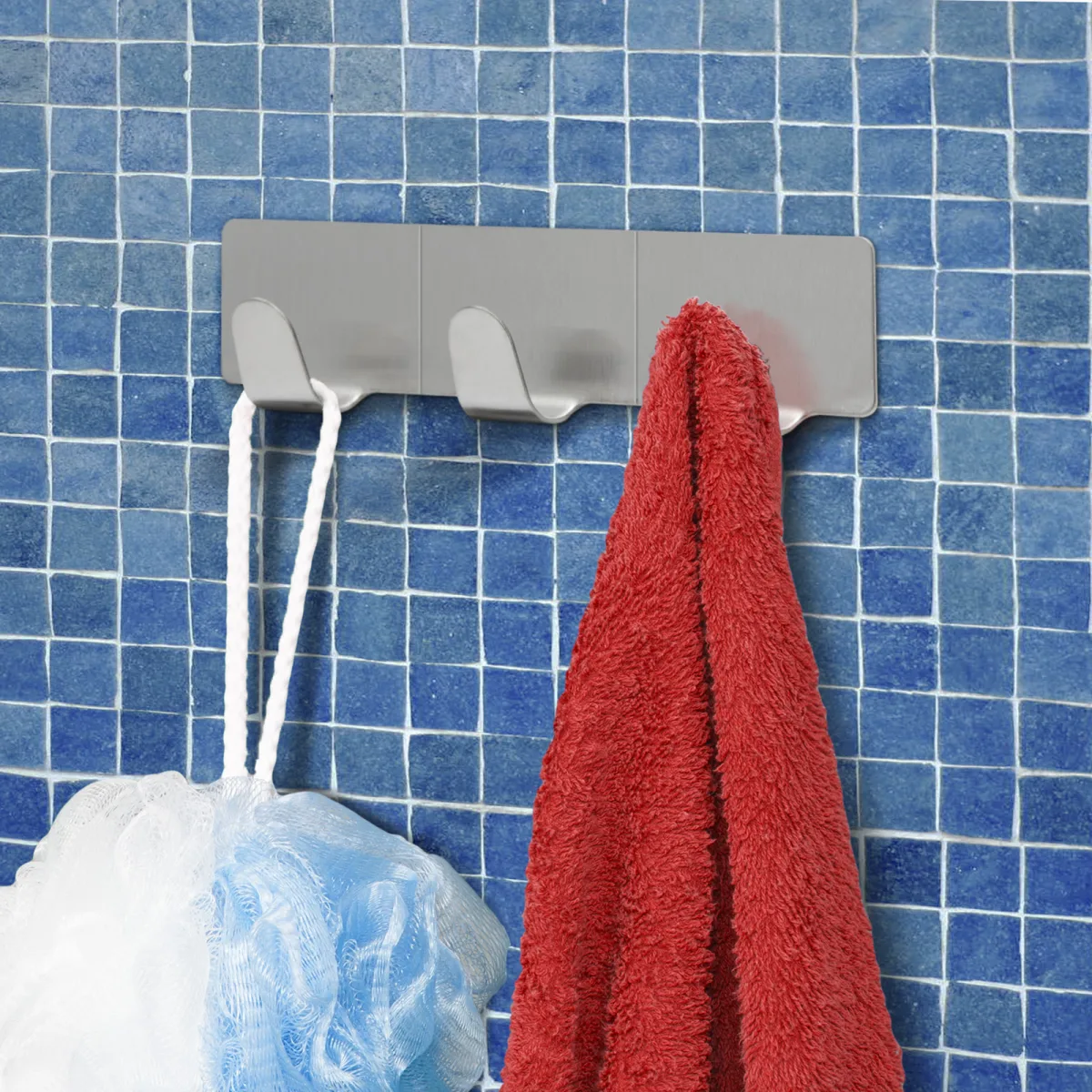 Suport perete adeziv inox, 12 cm, carlig dublu