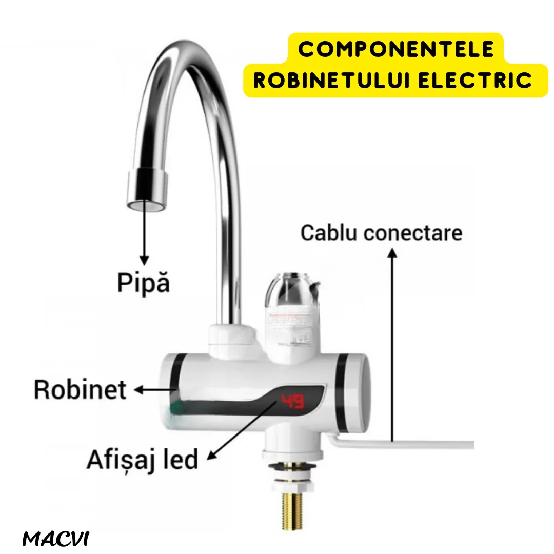 Robinet electric Model RX-00701 Macvi®, LED, apa calda instant, WSN + Filtru pentru apa, montabil pe robinet, Alb - imagine 3