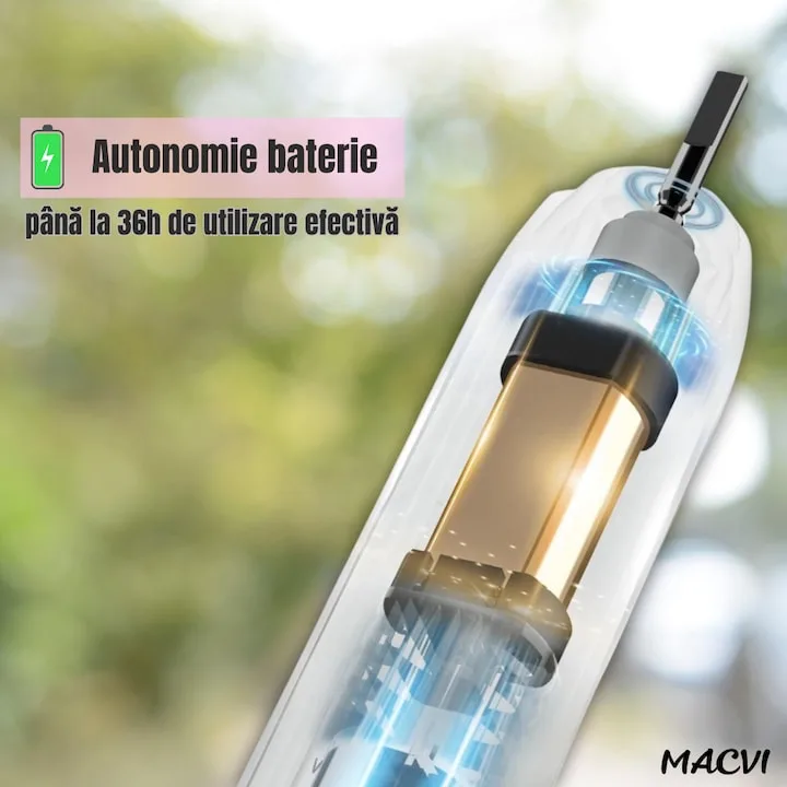 Periuta de dinti electrica Macvi®V-801, 5 trepte viteza, 3 programe de curatare, albire, ingrijire medicala, functie memorare, autonomie 36h, rezistenta la apa IPX7, Alb/Roz - imagine 5