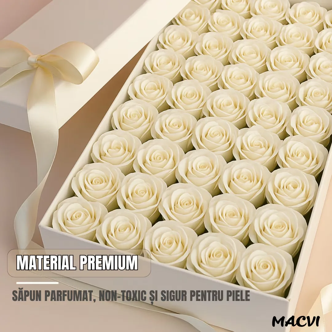 Set 50 trandafiri din sapun, 5x5 cm, calitate premium, decor si cadou elegant, Alb - imagine 4
