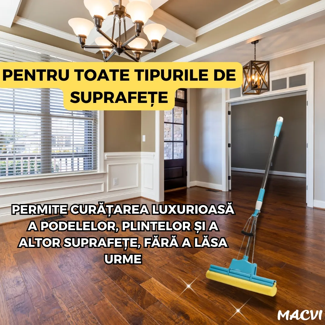 Mop Macvi® cu Storcator si Coada Metalica Telescopica 88-105 cm, PVA, 37 x 5 x 5 cm, Albastru - imagine 2