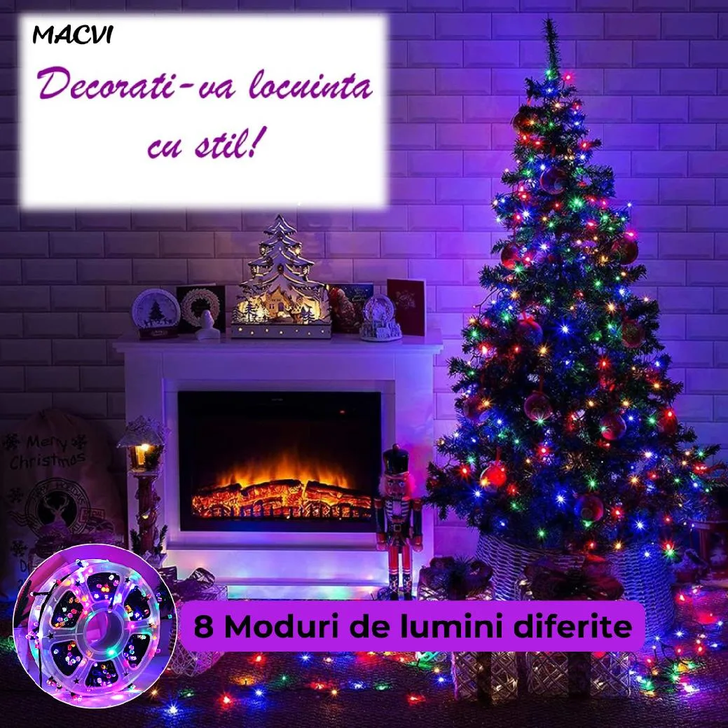 Instalatie Luminoasa LED de Craciun Macvi® pentru Interior si Exterior, 100M, LED, Multicolor, Rezistenta la Ceata - imagine 3