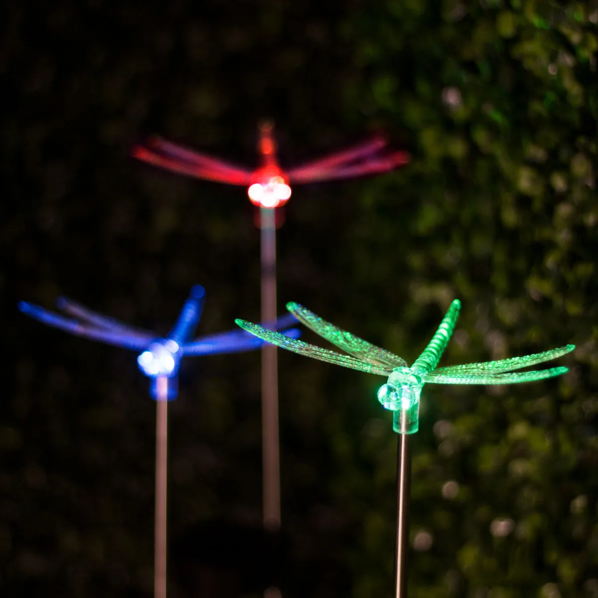 Lampa solara gradina LED RGB libelula, iluminat solar gradina multicolor