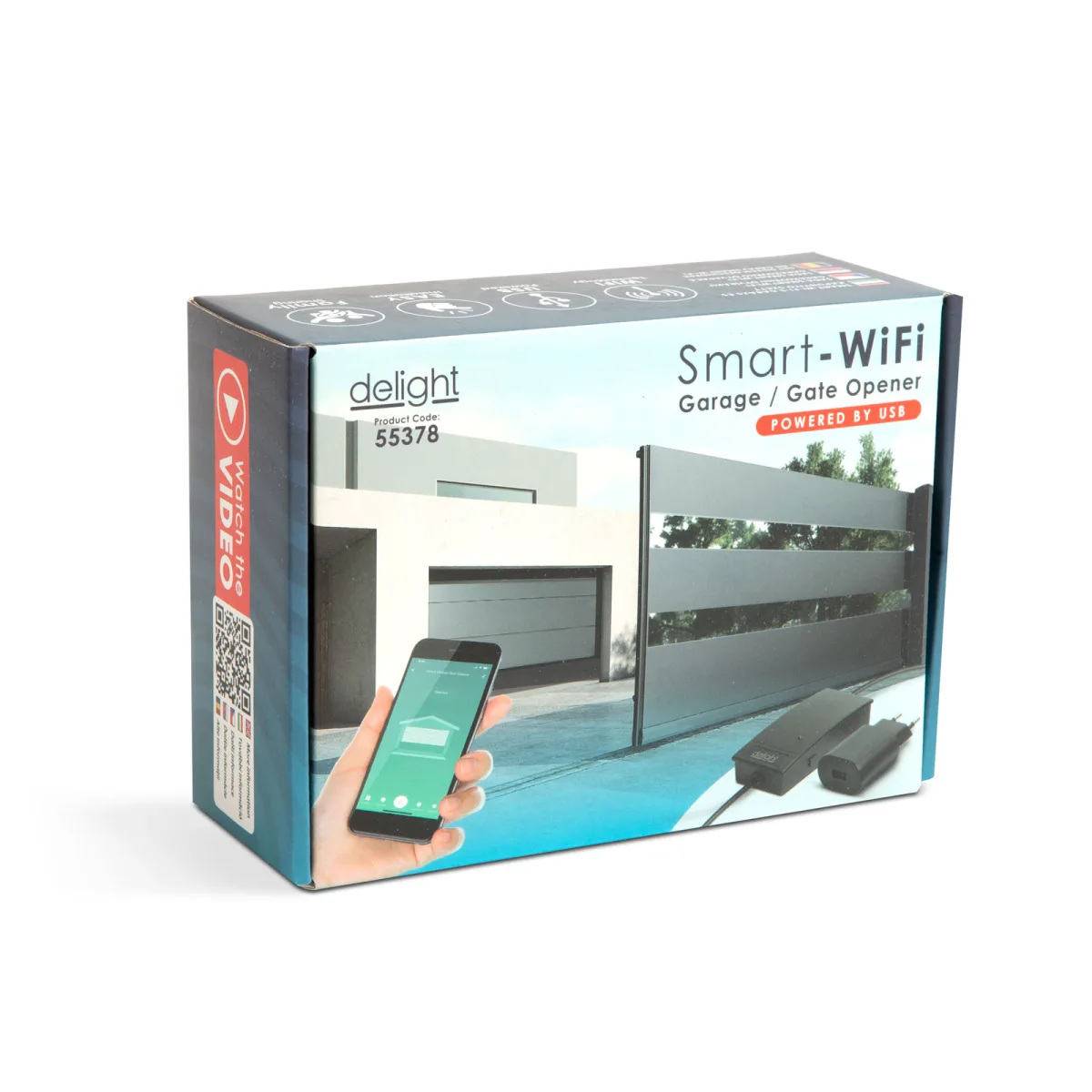 Deschizator garaj smart WiFi, control telefon, senzor deschidere, USB, Alexa Google, negru - imagine 3