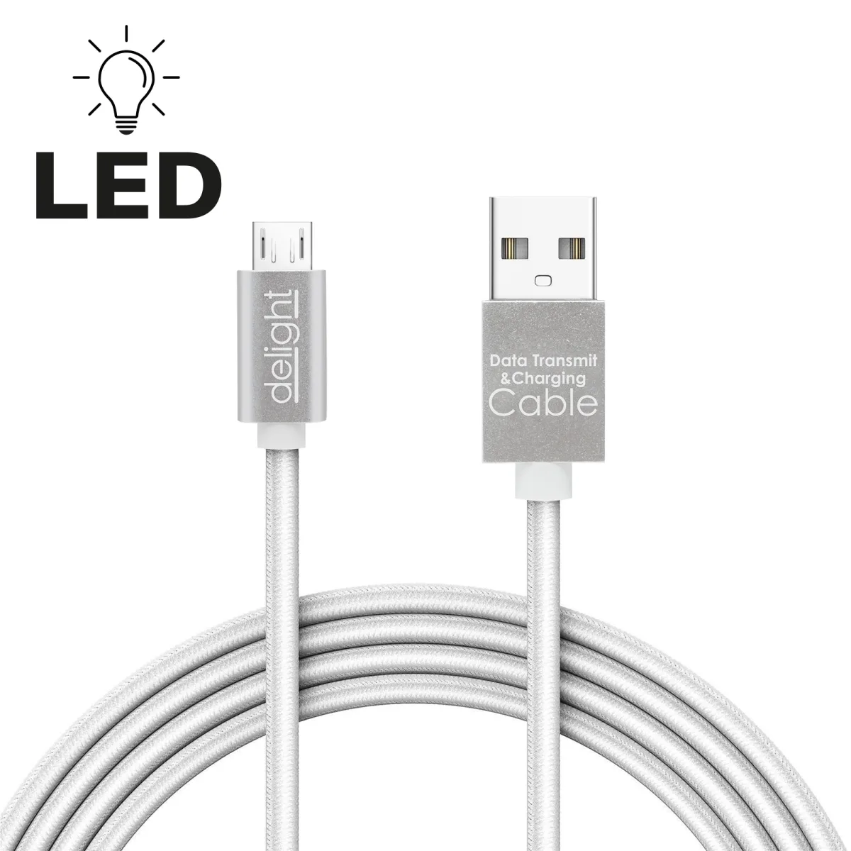 Cablu MicroUSB 1m incarcare si transfer date 1A LED antiincalcire pentru telefoane si tablete alb