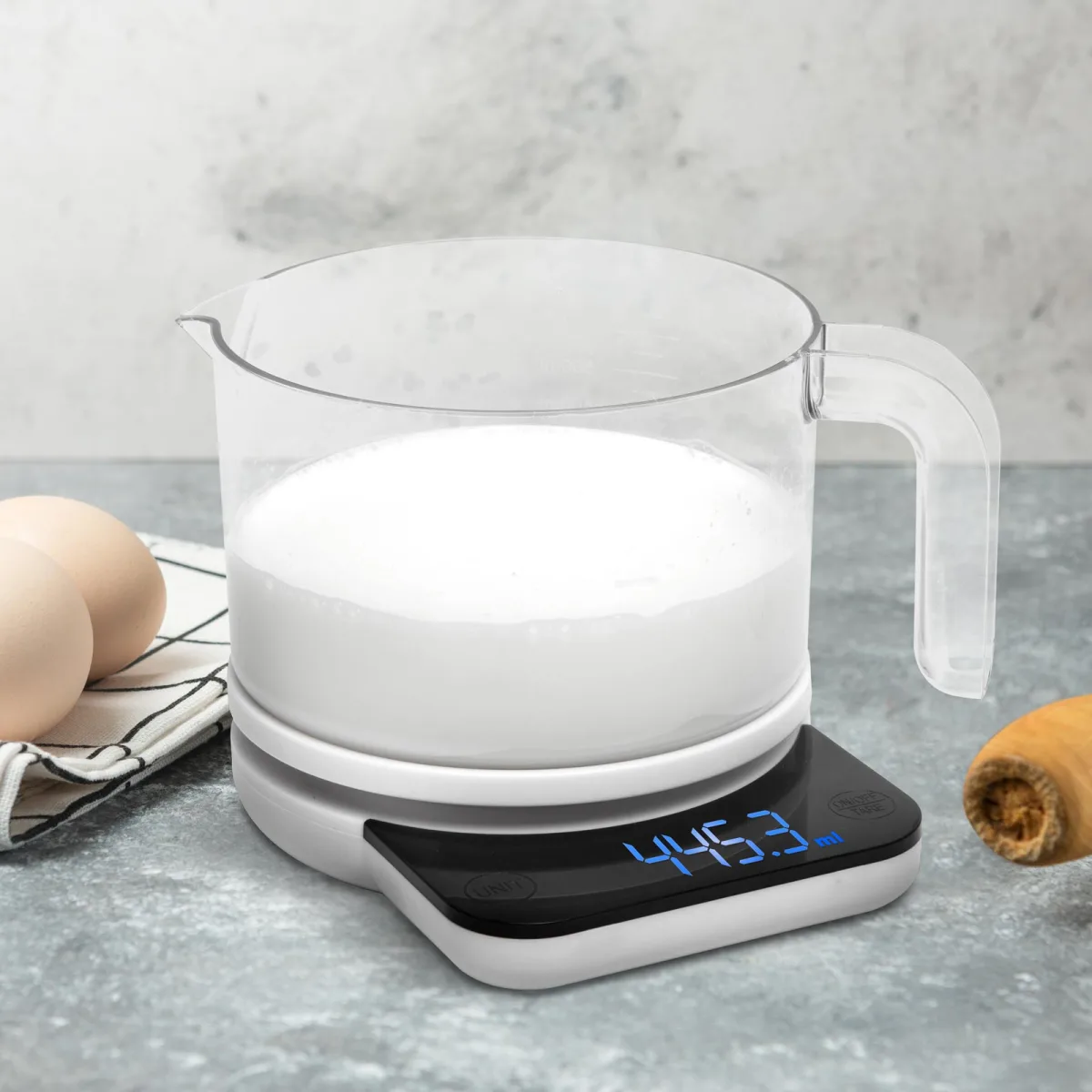 Cana gradata cu cantar digital 800 ml, 3 kg, ecran LCD, functie tare, pentru bucatarie, pe baterii