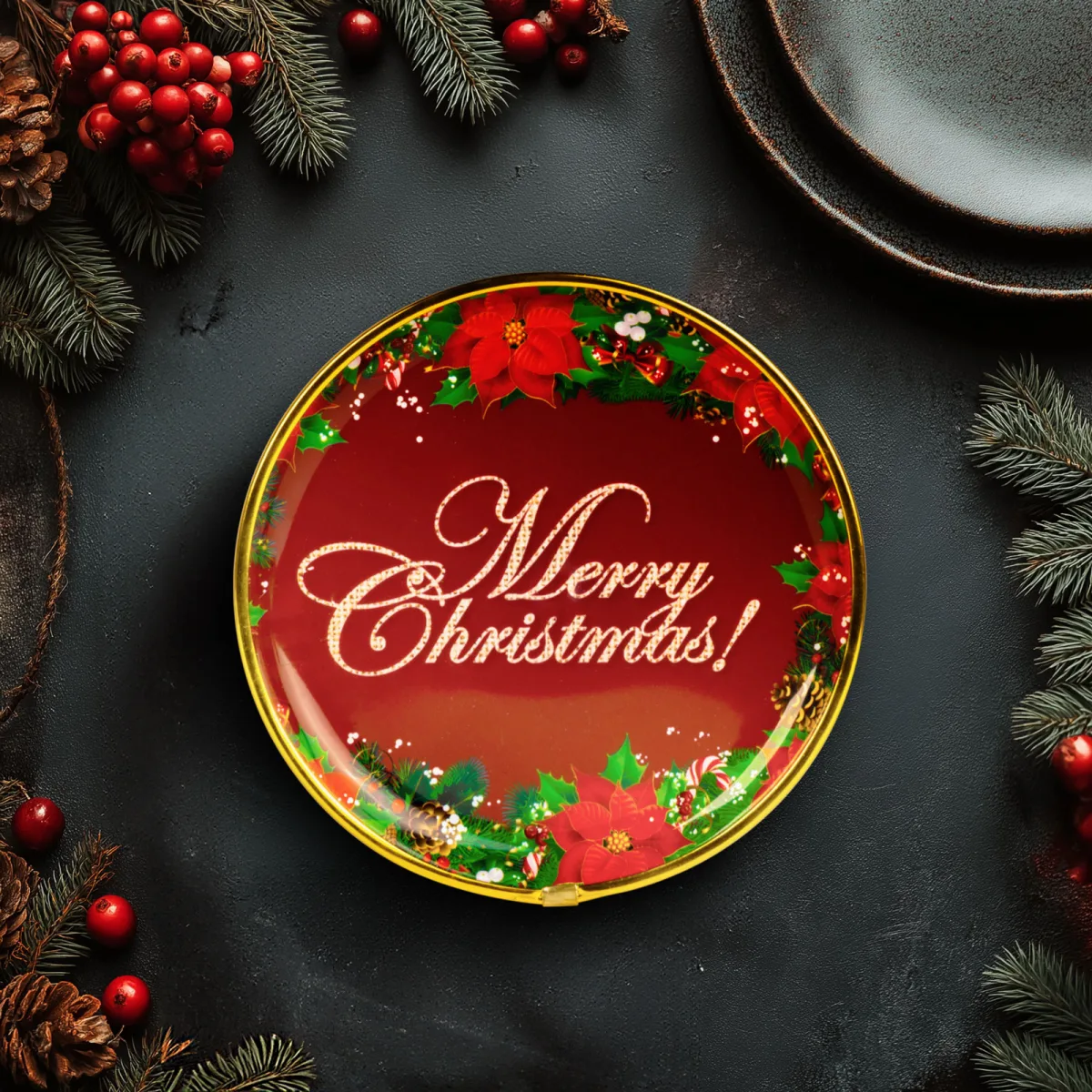 Farfurie de Craciun, plastic, „Merry Christmas”, 22 cm - imagine 3