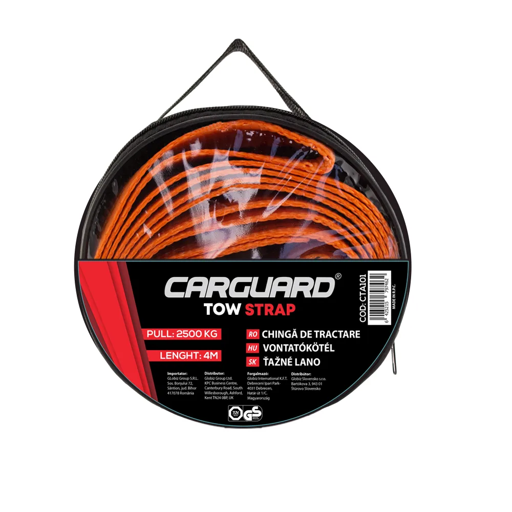 Franghie tractare auto 2500 kg, cablu remorcare 4 m, 50 mm, cu carlige metalice, portocaliu - imagine 2