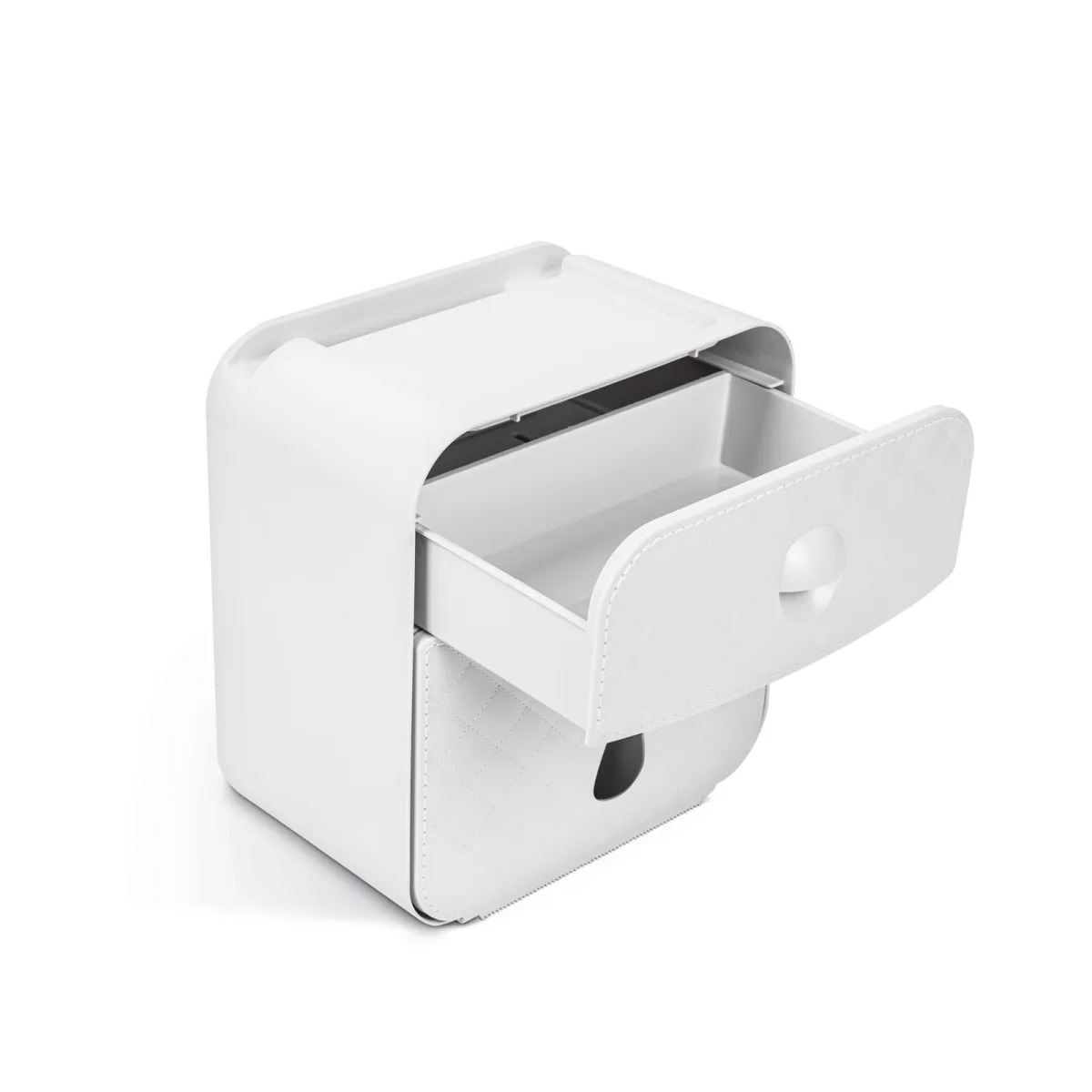Suport hartie igienica, dulap cu sertar si suport telefon, alb, plastic - imagine 3