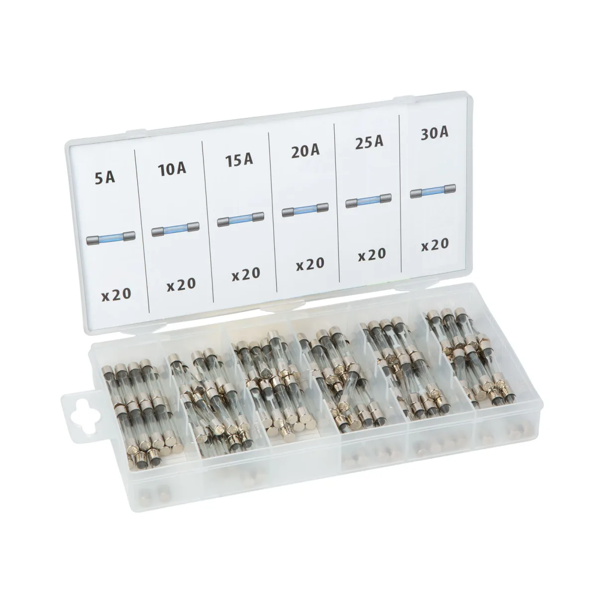 Set Sigurante din Sticla, 6×32 mm, 5–30A in Cutie Organizatoare, 120 buc