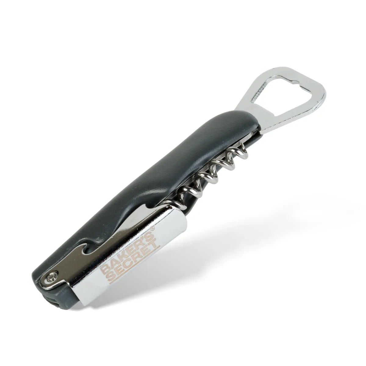 Deschizator multifunctional Baker's Secret 13.6 cm metal, tirbuson desfacator sticle si taietor folie 3 in 1