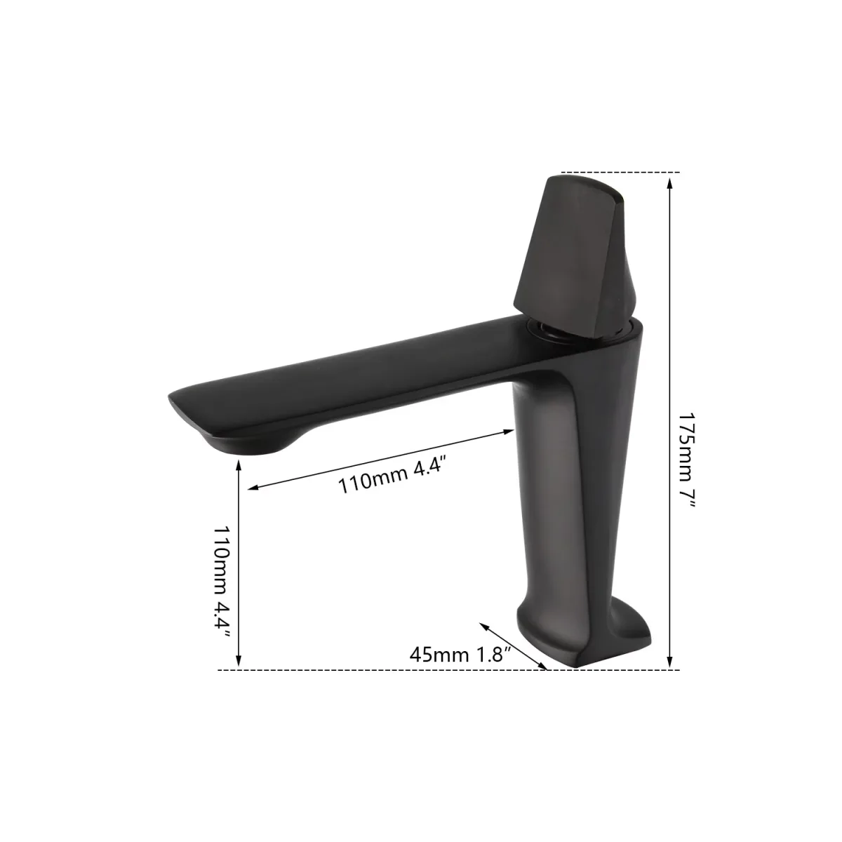 Baterie lavoar baie Macvi® Alan negru mat inaltime 175 mm pipa 110 mm montaj pe chiuveta din alama design modern - imagine 2