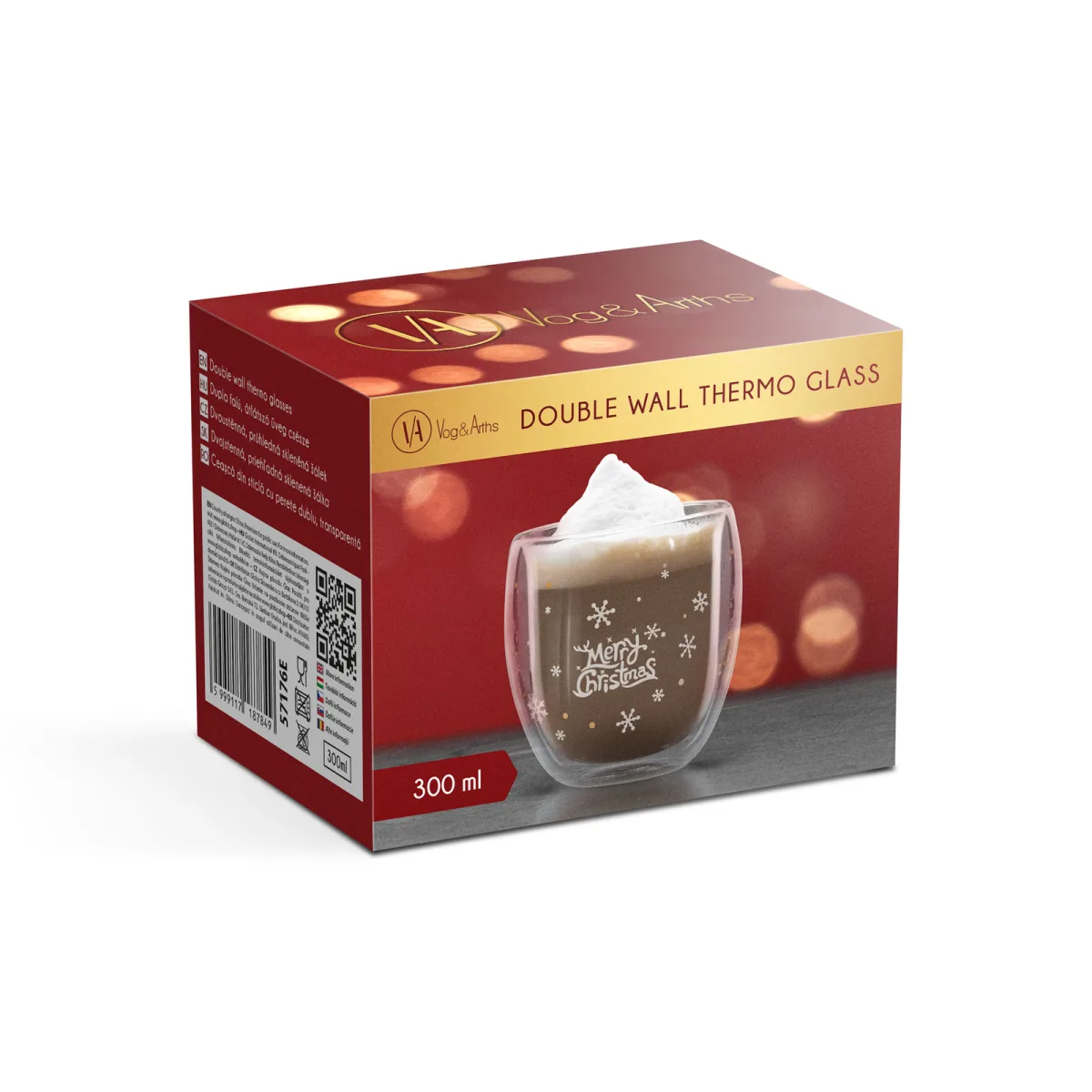 Pahar sticla dubla Craciun, 300 ml, termorezistent, cafea/ ceai, transparent - imagine 2