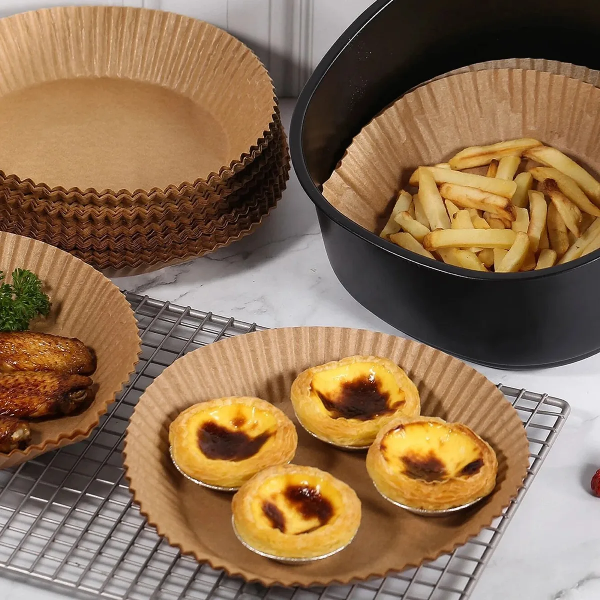 Hartie de copt air fryer rotunda 23 cm, 50 buc, antiaderenta, rezistenta 220°C - imagine 4