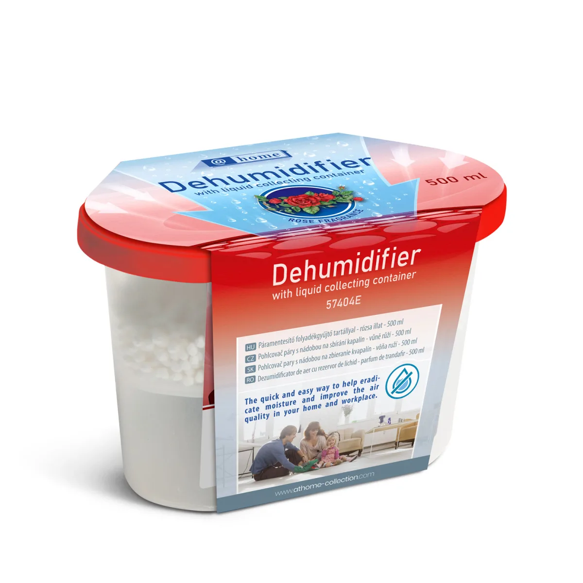 Dezumidificator 500 ml parfum trandafir, absorbtie umiditate, anti mucegai, compact