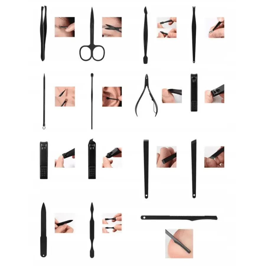 Set manichiura pedichiura Macvi® 15 piese din inox cu husa din piele ecologica si interior de velur sintetic rosu pentru ingrijirea completa a unghiilor - imagine 3