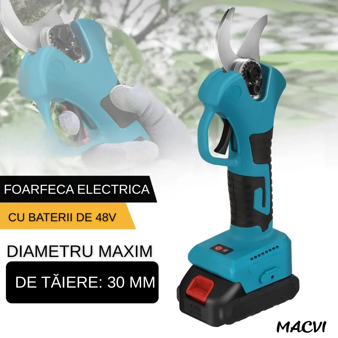 Foarfeca Electrica pentru Gradinarit Macvi® 48V, 2 Baterii, 2 Lame din Otel Carbon ,ideala pentru Vita de Vie si Crengi, Albastru - imagine 5