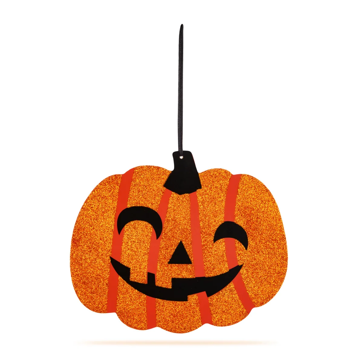 Decor Halloween, dovleac, agățabil, MDF, 30 x 25 cm, portocaliu, negru, sclipici - imagine 2