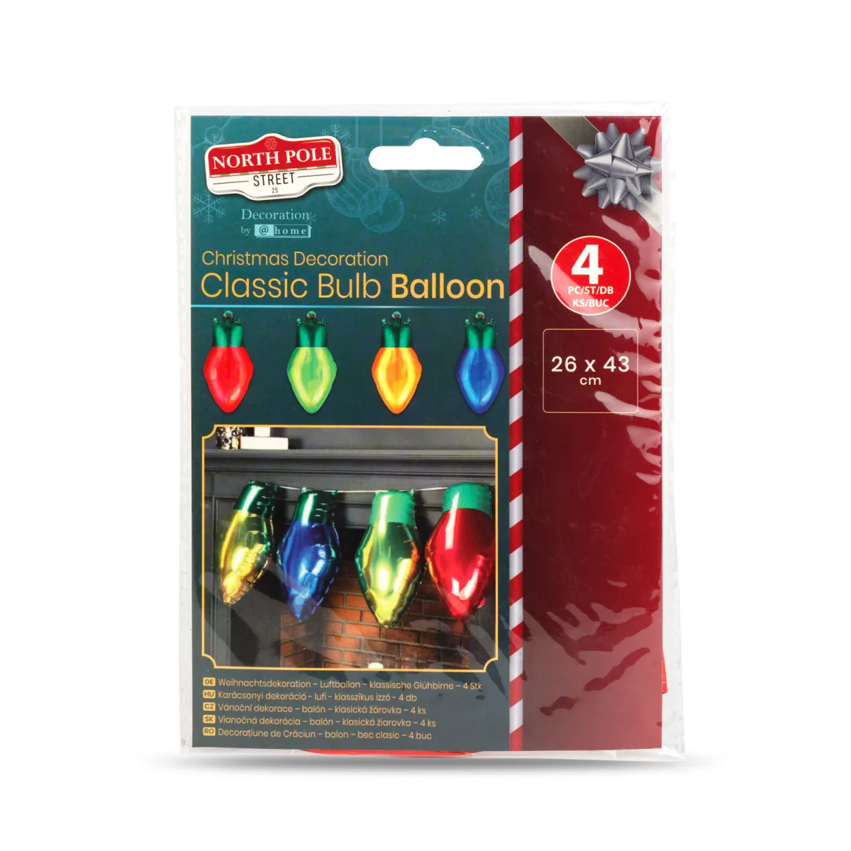 Set baloane, model becuri, 4 bucati, 26x43 cm, baloane folie colorate rosu/verde/albastru/auriu - imagine 3