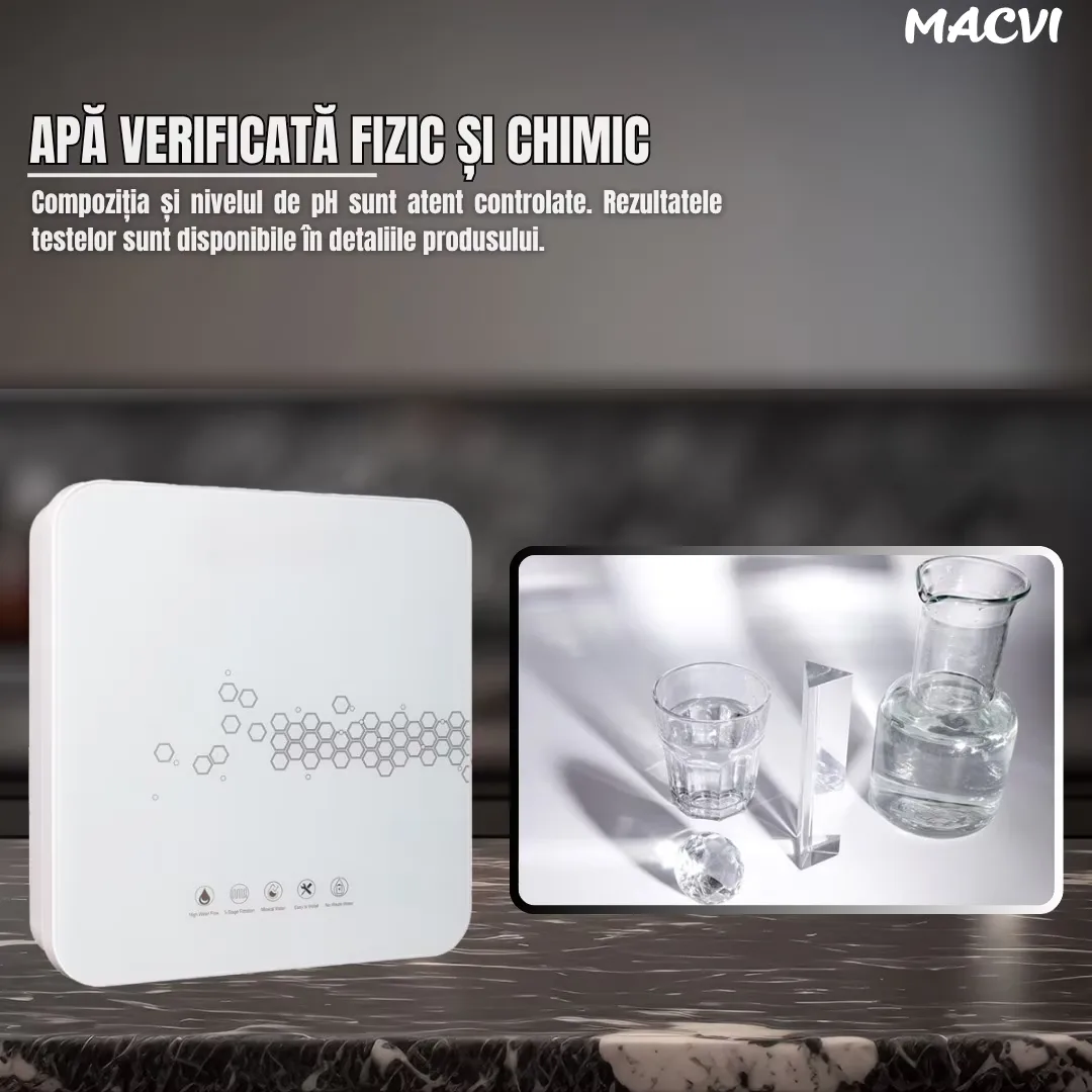 Filtru apa ultrafiltrare Macvi® 5 etape + alcalinizare, precizie 0, 01 µm, baterie 3 cai, robinet 360°, sub chiuveta - imagine 2