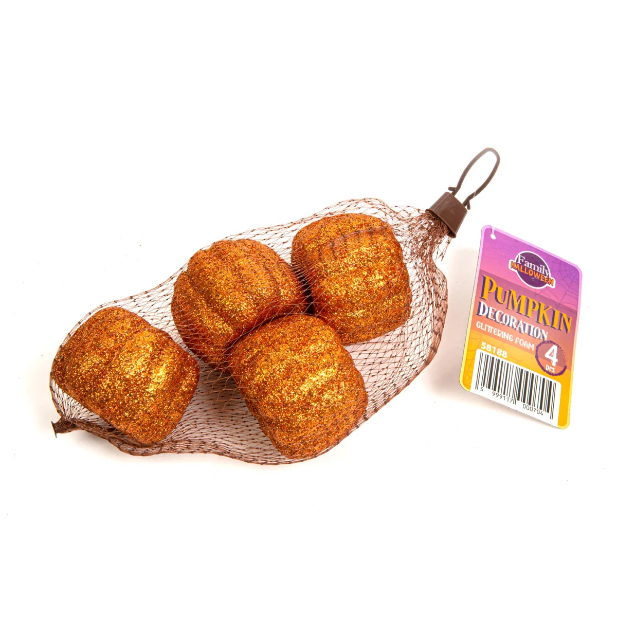 Decoratiune dovleac Halloween din spuma cu sclipici 5,2 cm, set 4 bucati - imagine 3