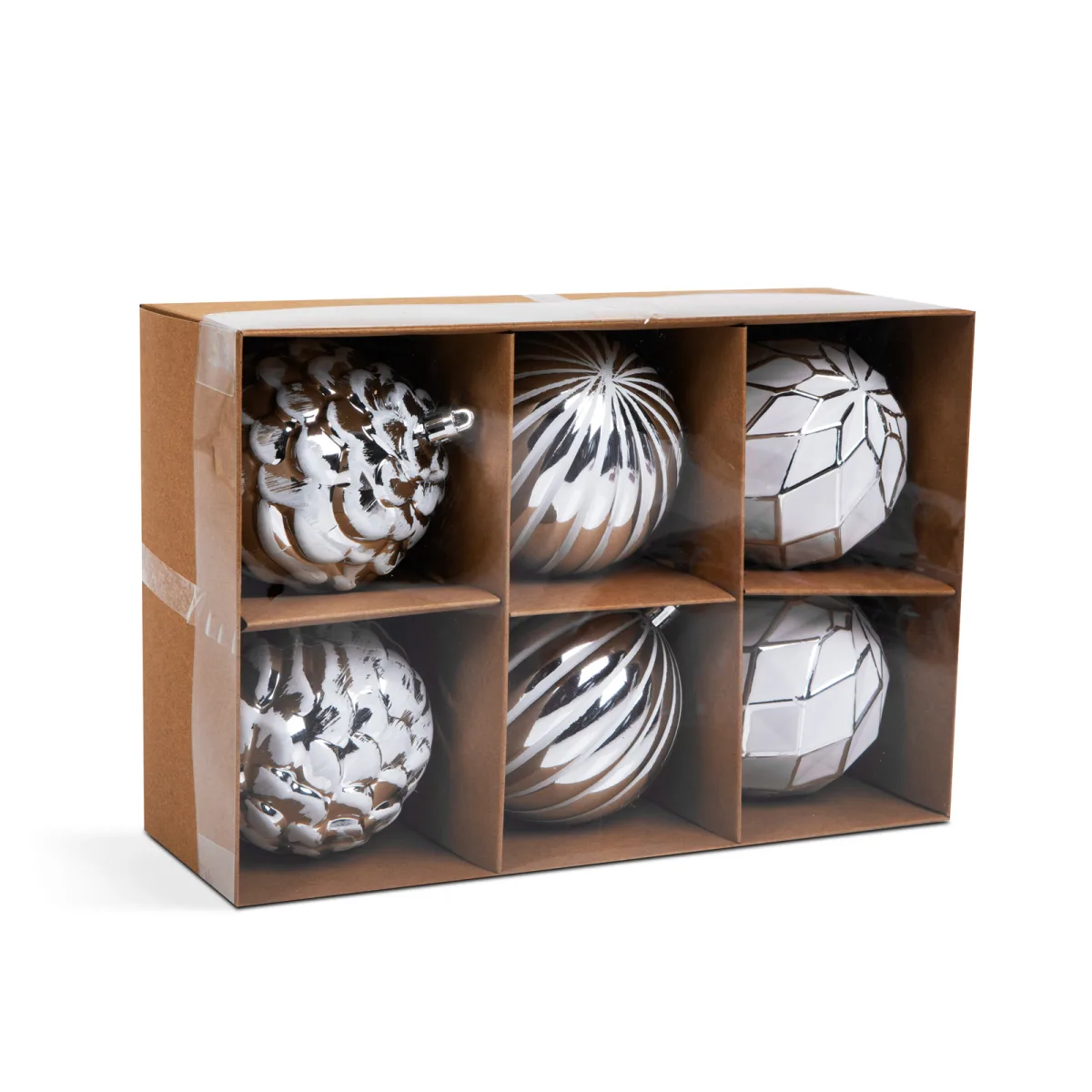 Set globuri Craciun, albe, 6 buc, 8 cm