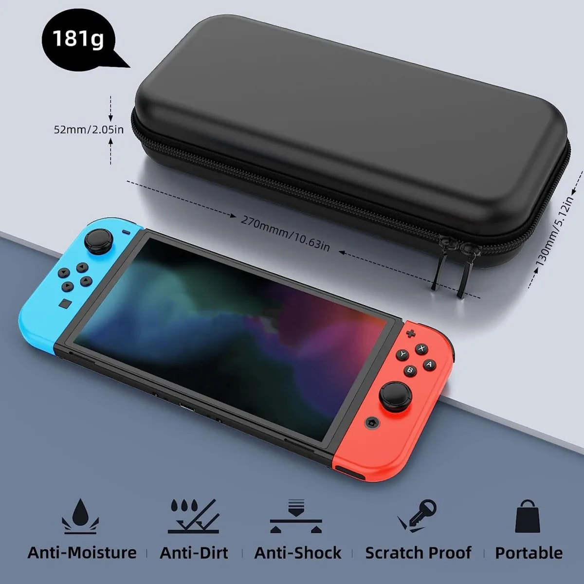 Husa de transport Macvi® pentru consola Nintendo Switch / Switch OLED, protectie completa, design compact, negru - imagine 5
