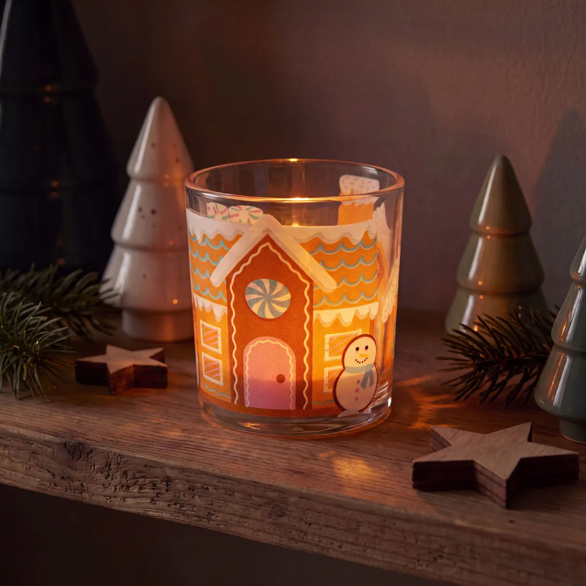 Suport lumanare de Craciun din sticla, pentru pastila tip tealight, 8 x 7 cm, 3 modele - imagine 4
