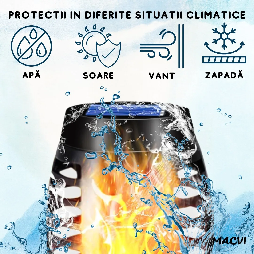 Lampa solara Macvi® 72 LED-uri cu efect flacara, baterie 1200mAh, senzor crepuscular, impermeabila, ideala pentru curte si gradina - imagine 2