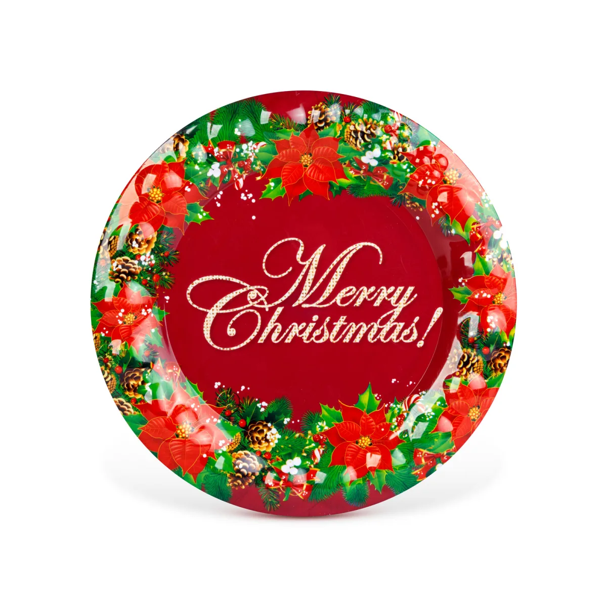 Farfurie de Craciun, plastic, „Merry Christmas”, 37,5 cm - imagine 2