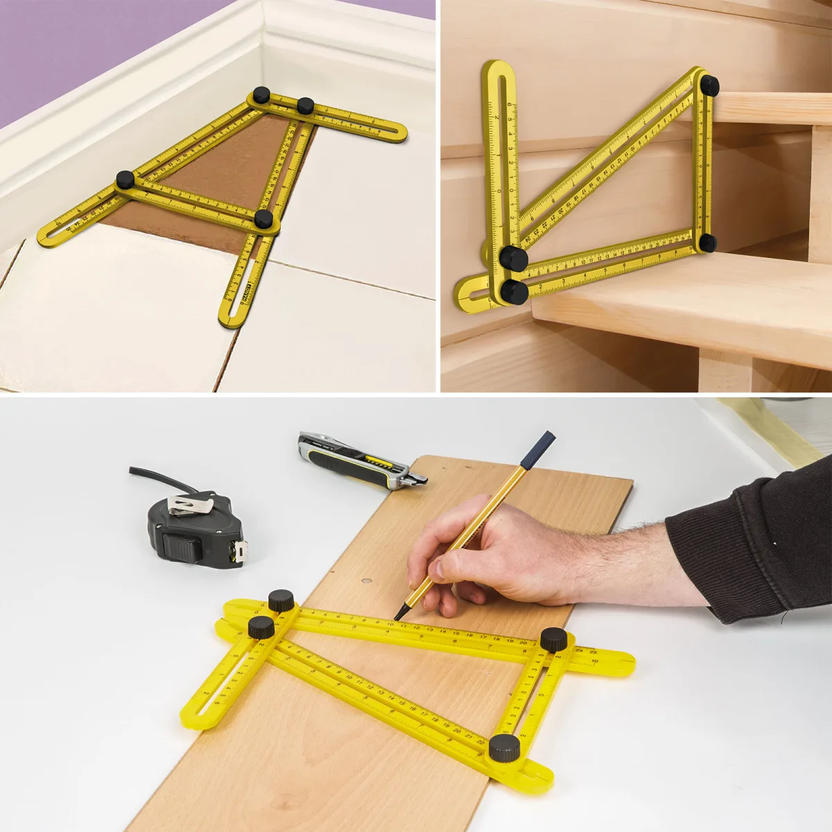 Rigla multifunctionala din plastic pentru copiere unghiuri si masuratori, 31 x 18 cm