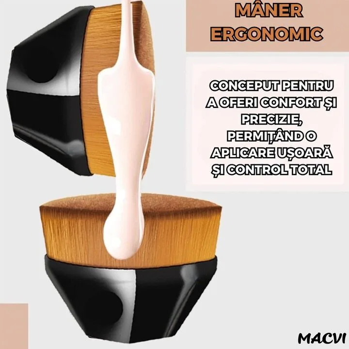 Pensula Machiaj Macvi® pentru Fond de Ten, Ultra Soft, Design Ergonomic, Negru - imagine 4