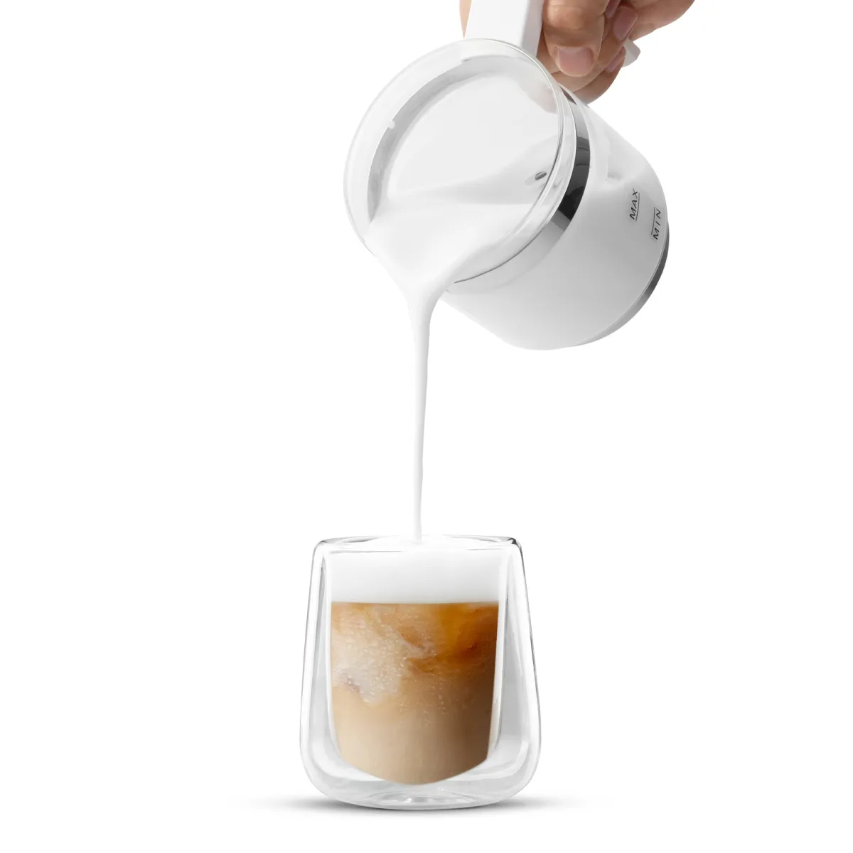 Aparat spumare lapte electric 600W, 250 ml, pentru spuma calda si rece, pentru cafea cappuccino latte, alb - imagine 2