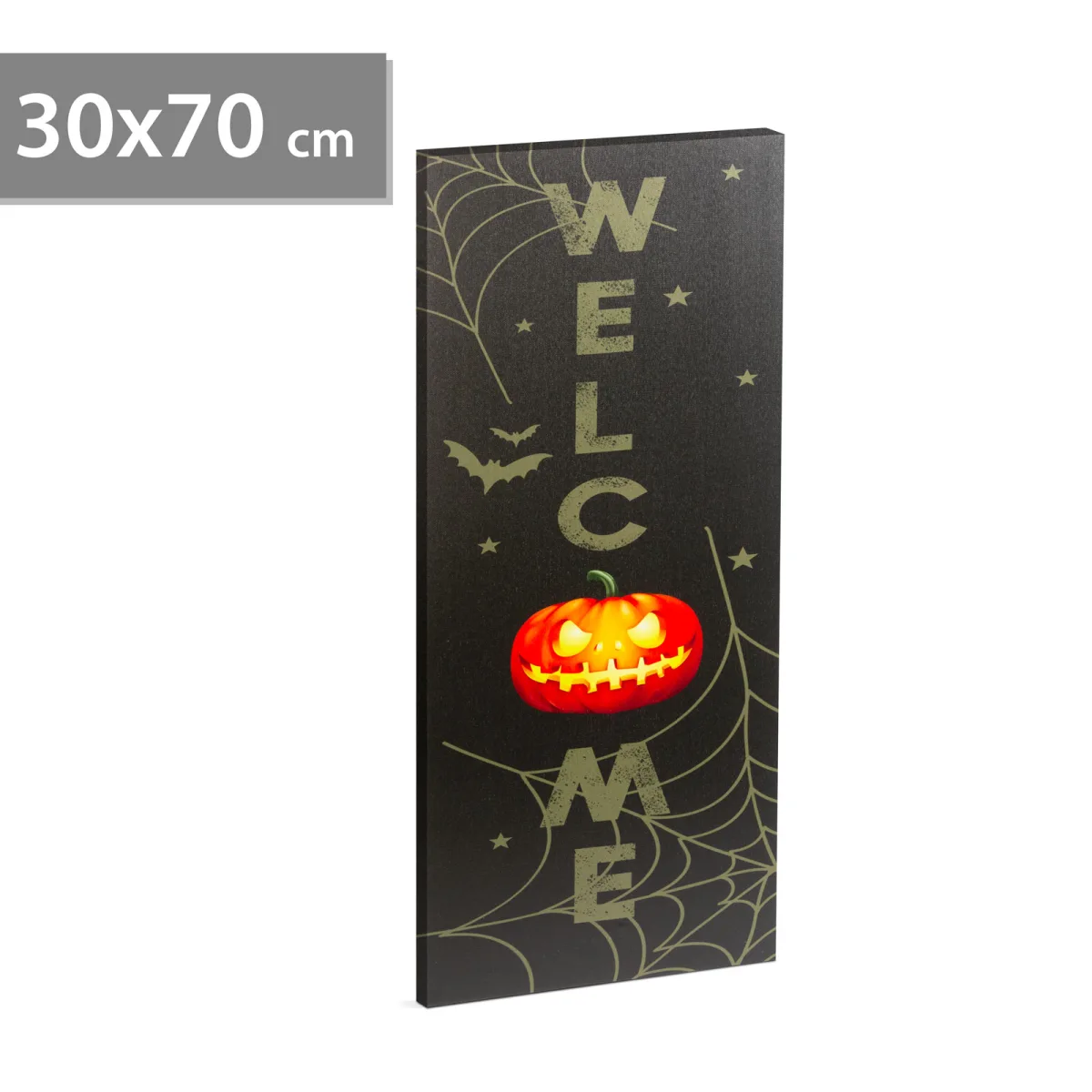 Tablou LED Halloween 70 x 30 cm, decor perete cu lumina galbena, baterii 2 x AA