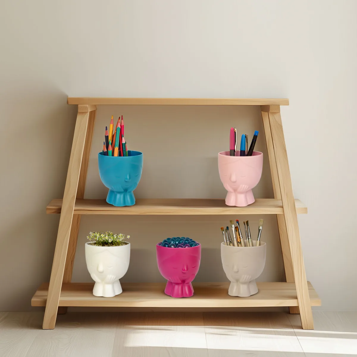 Ghiveci decorativ fata 10 cm, 5 culori pastel, pentru plante sau depozitare, decor interior