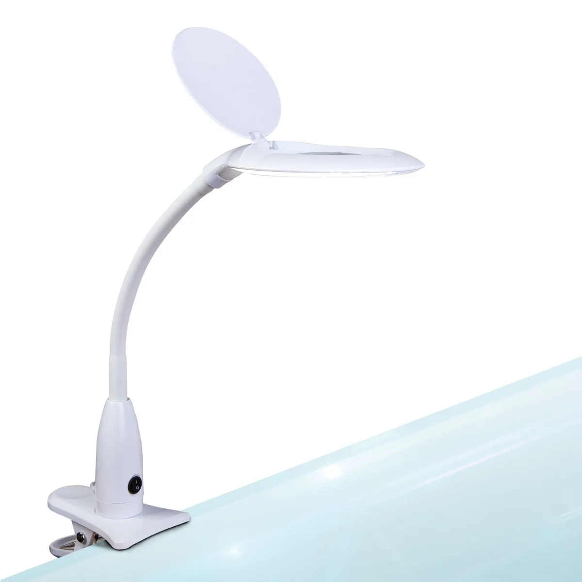 Lampa de birou LED cu lupa 5x, 30 LED, 720 lumeni, cu prindere tip clema, alba