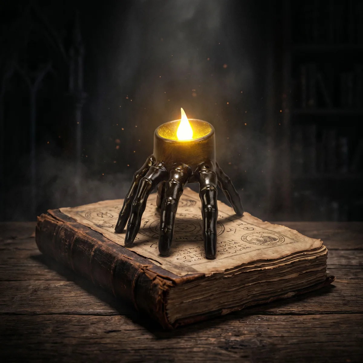 Lumanare LED decorativa Halloween, mana de schelet, 9 x 7,5 x 7,5 cm, negru - imagine 4