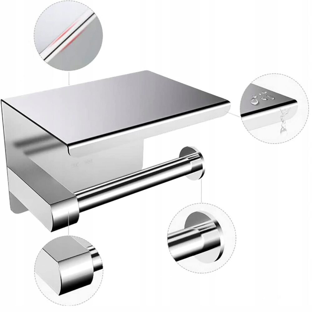 suport metalic pentru hartie igienica cu raft pentru telefon, finisaj crom 5 Suport metalic pentru hartie igienica cu raft pentru telefon, finisaj Crom - imagine 5