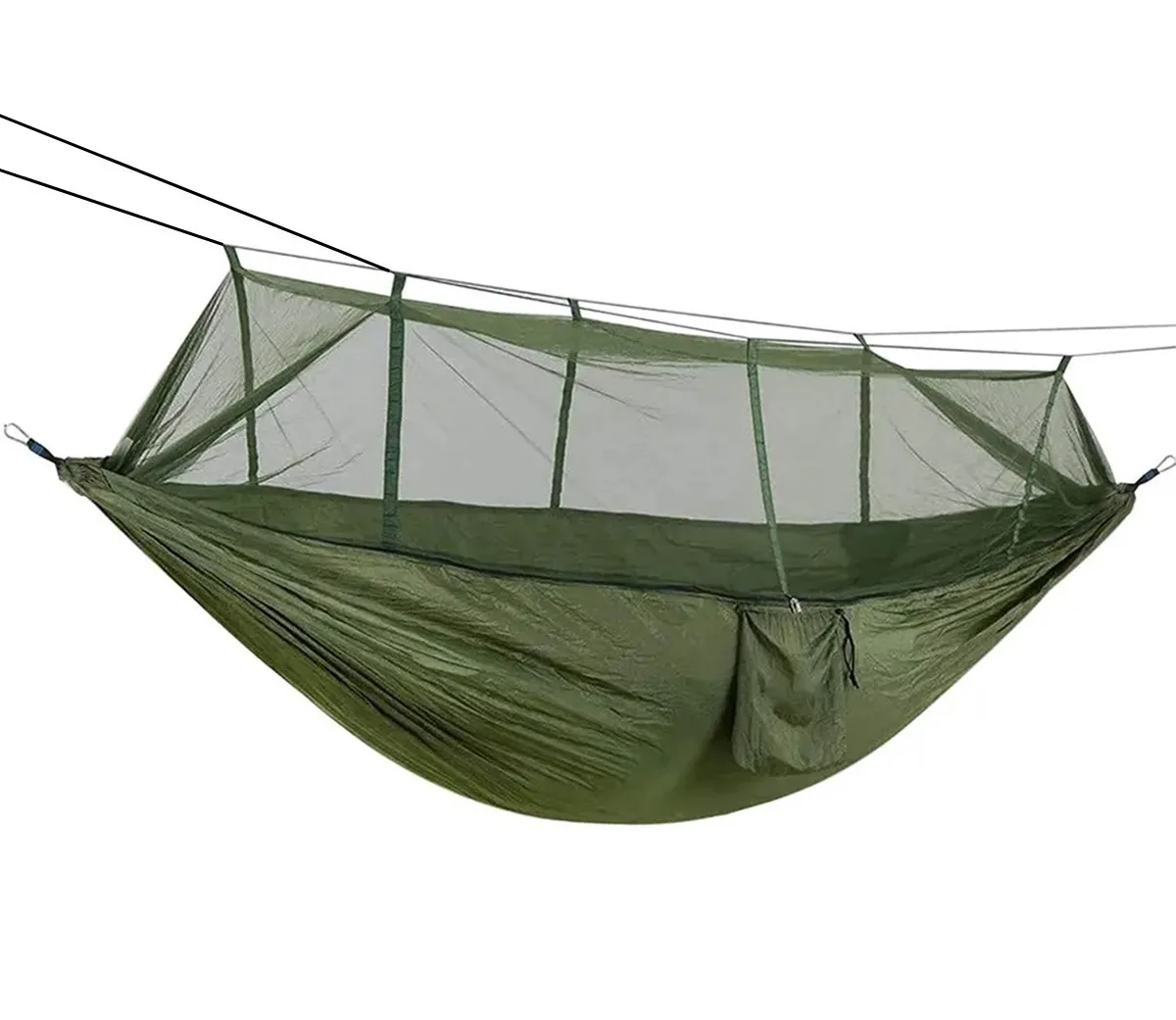 Hamac turistic din nylon cu plasa de tantari, culoare verde, dimensiuni 260 cm x 140 cm - imagine 2