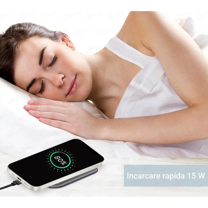 Incarcator wireless, Macvi, 15W, aluminiu, sticla 2.5D, negru, 10cm - imagine 2