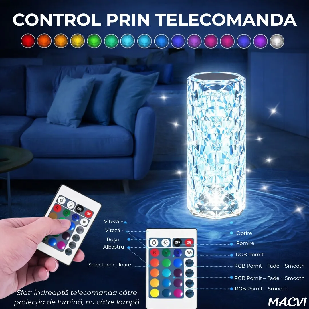 Veioza Cristal Macvi® RGB Eleganta cu Telecomanda - imagine 2