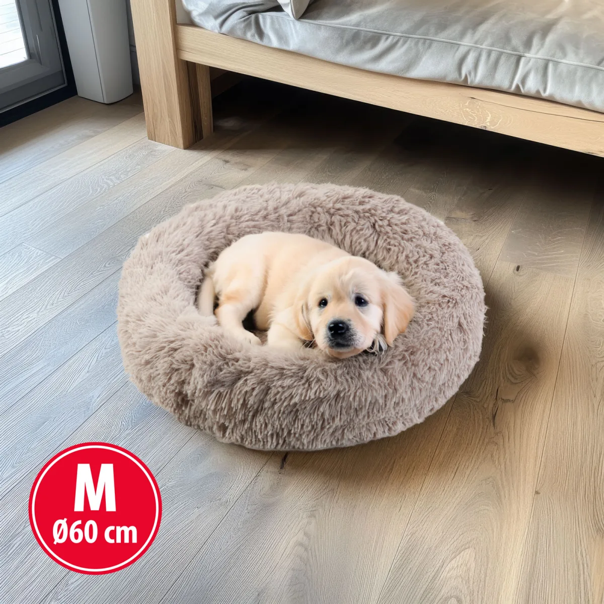 Pat pentru caini rotund, 60 cm, maro deschis - imagine 2