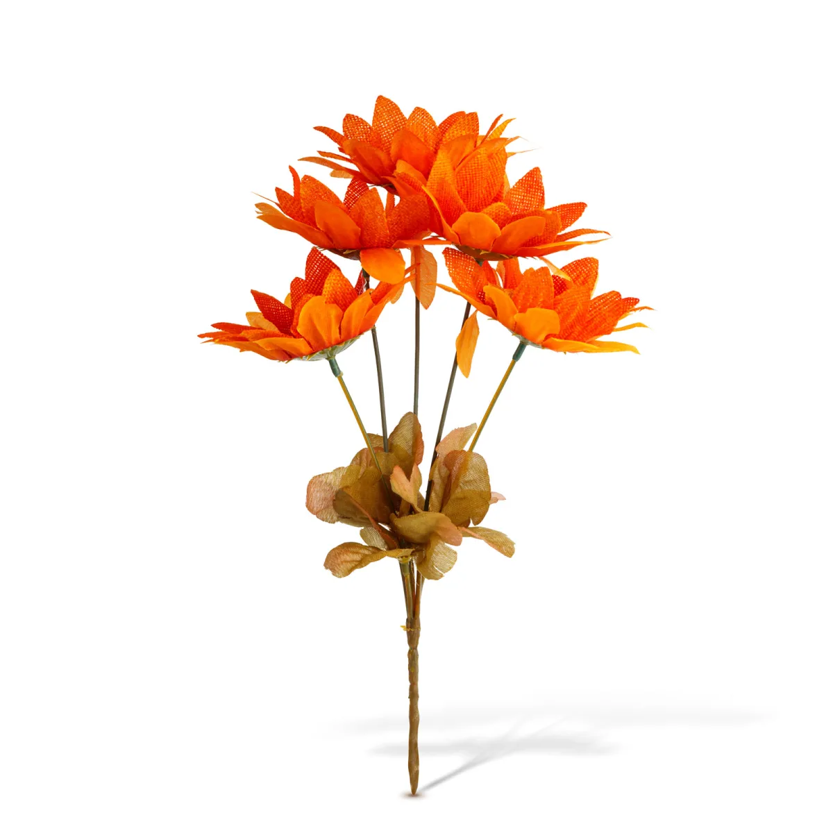 Decoratiune floarea soarelui, 35 cm, flori artificiale toamna, 5 capete, culori galben/portocaliu/rosu - imagine 4