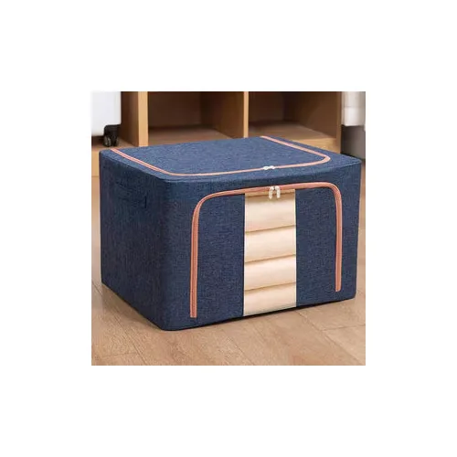 Organizator depozitare Macvi® 100 litri, cutie textila pliabila cu capac si fermoar, panou transparent pentru vizualizare si cadru metalic robust, ideala pentru haine voluminoase si depozitare - imagine 2